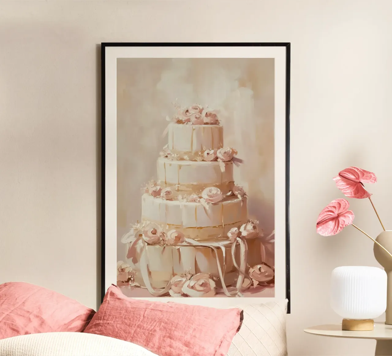 Torta a quattro piani con fiori rosa carta hahnemühle da Melloi Art Print
