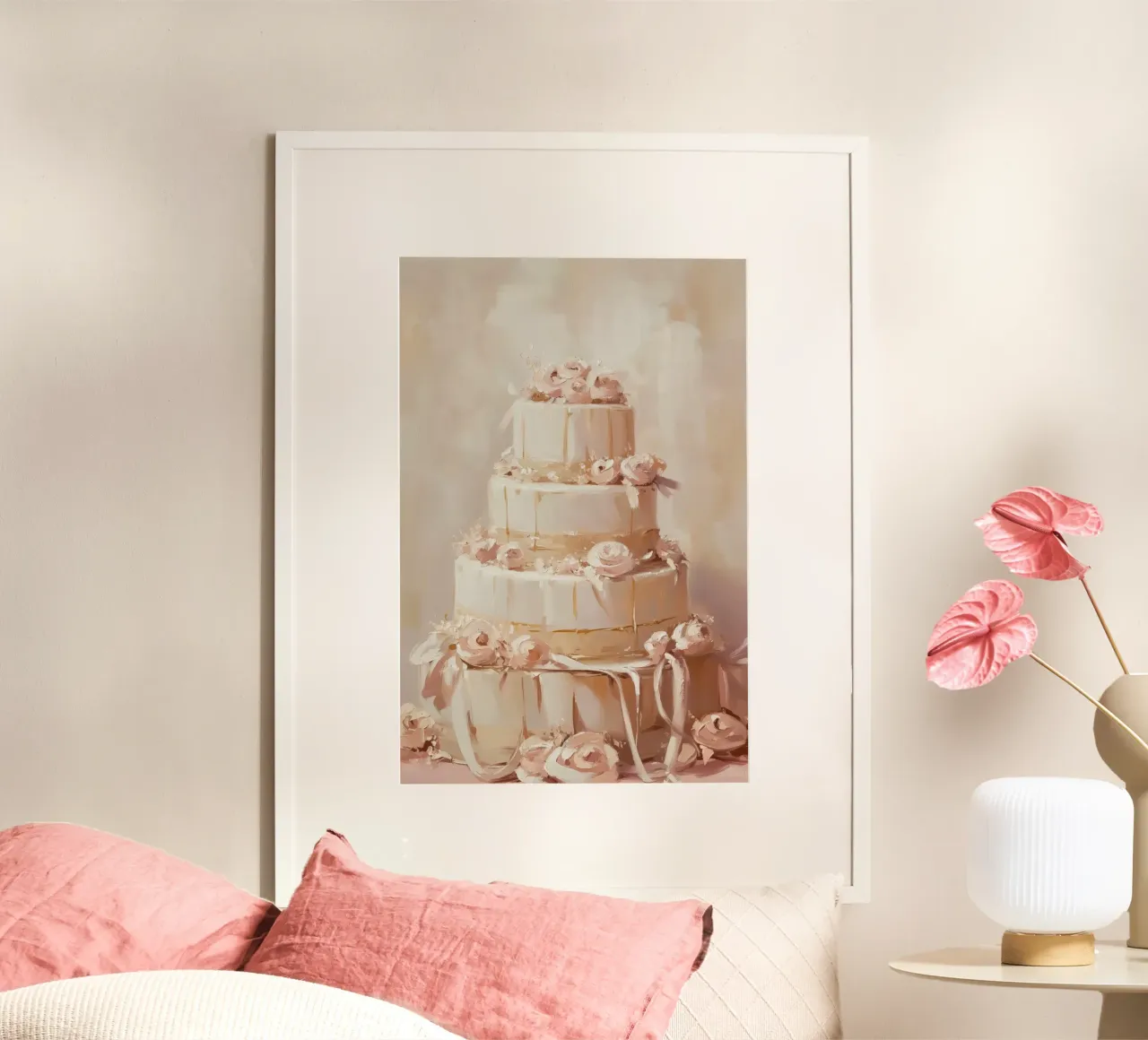 Torta a quattro piani con fiori rosa carta hahnemühle da Melloi Art Print