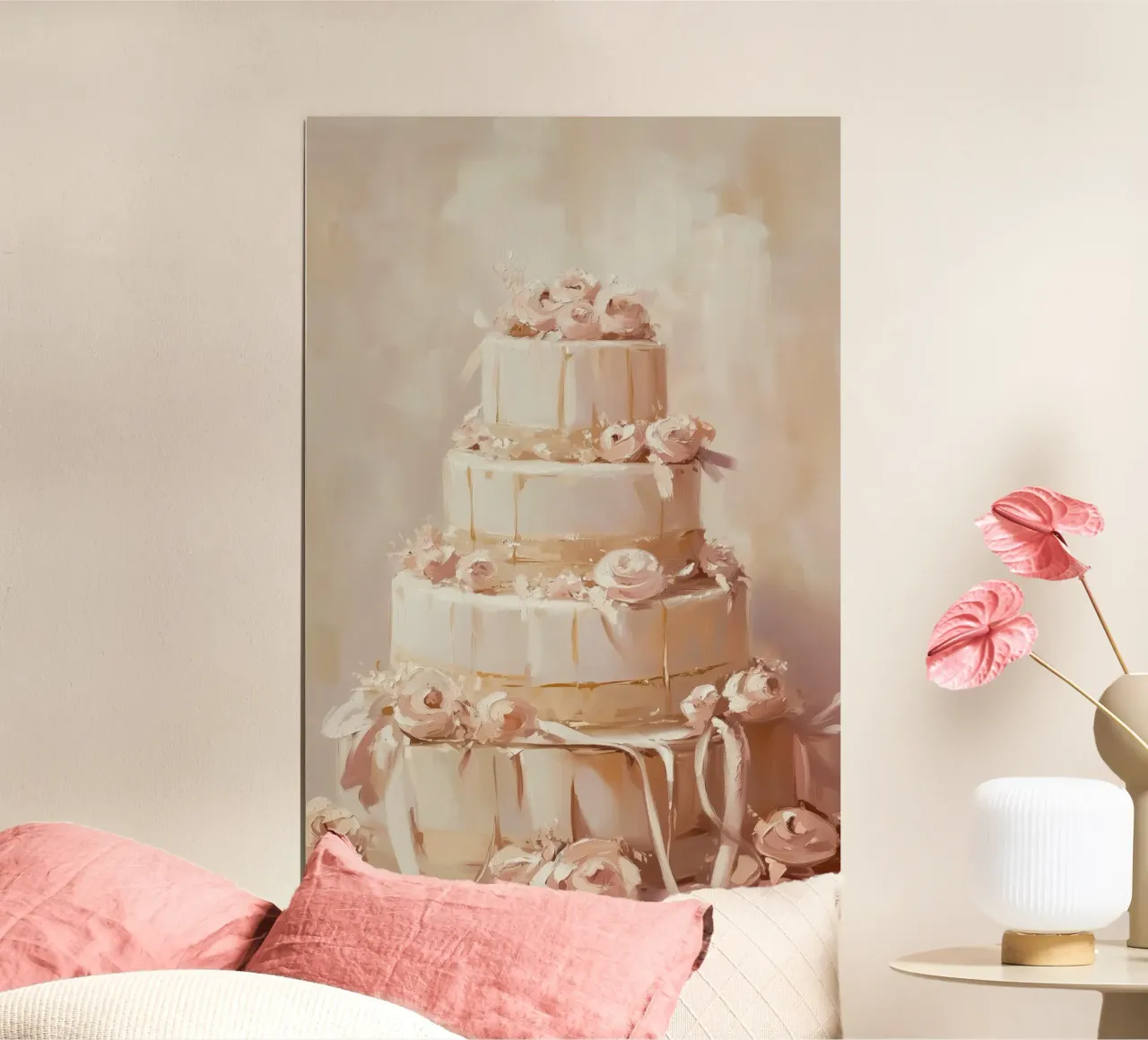 Torta a quattro piani con fiori rosa carta hahnemühle da Melloi Art Print