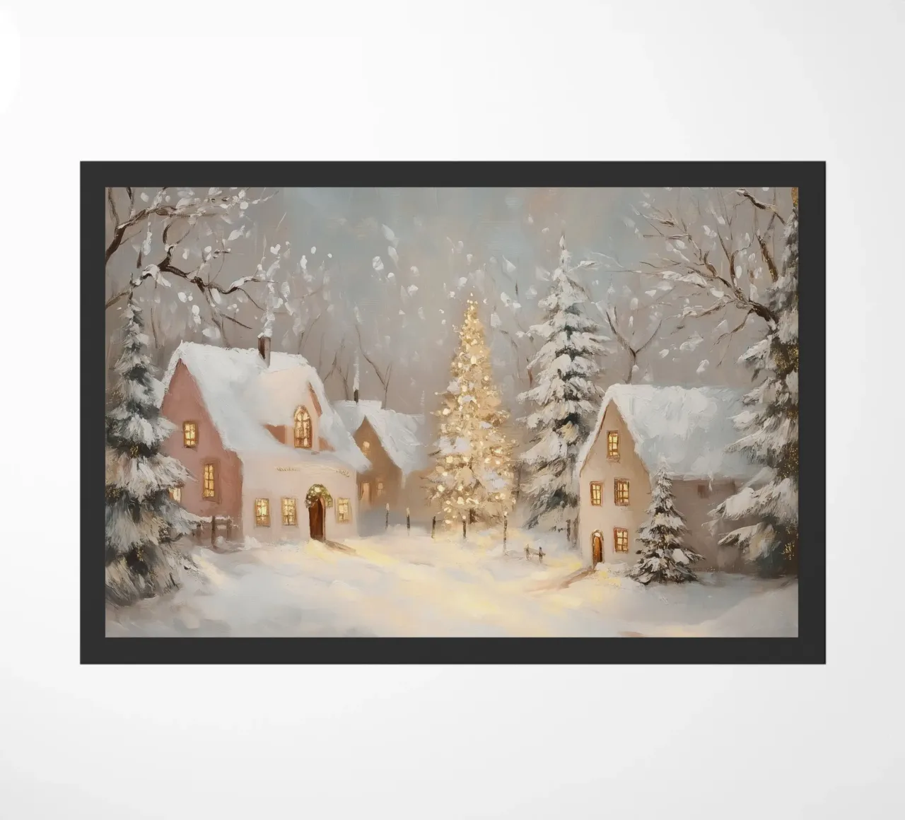Villaggio invernale con albero di Natale in festa zerbino da Melloi Art Print