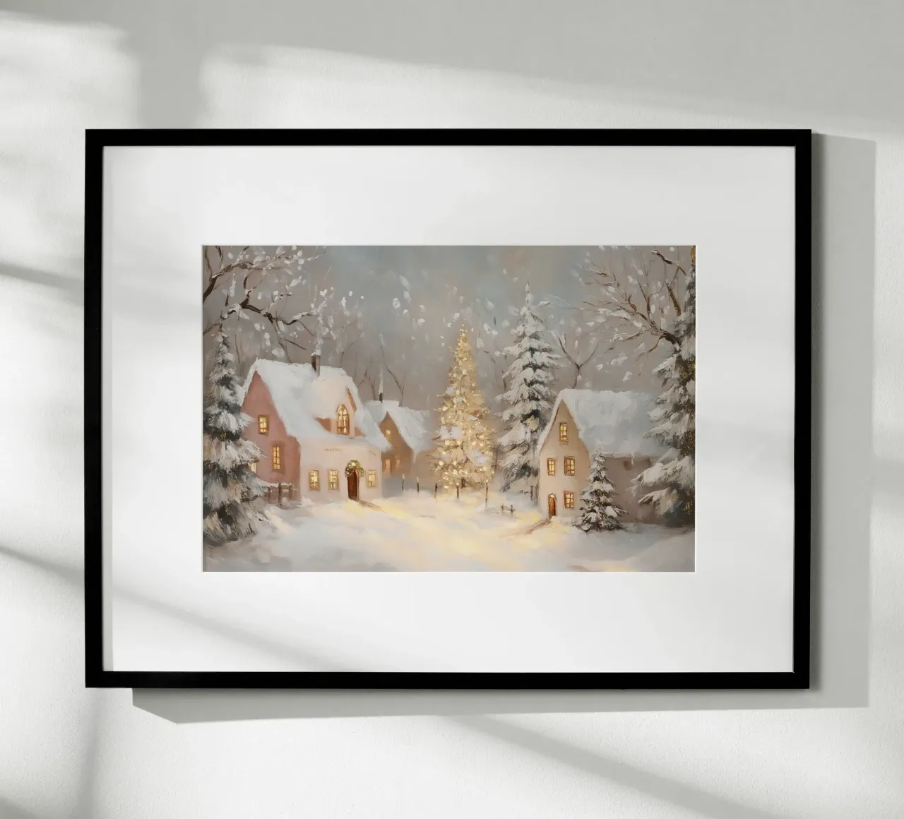 Villaggio invernale con albero di Natale in festa poster da Melloi Art Print