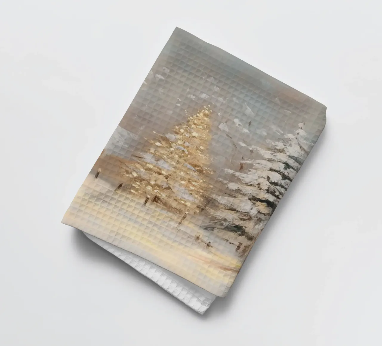 Villaggio invernale con albero di Natale in festa canovaccio da cucina da Melloi Art Print