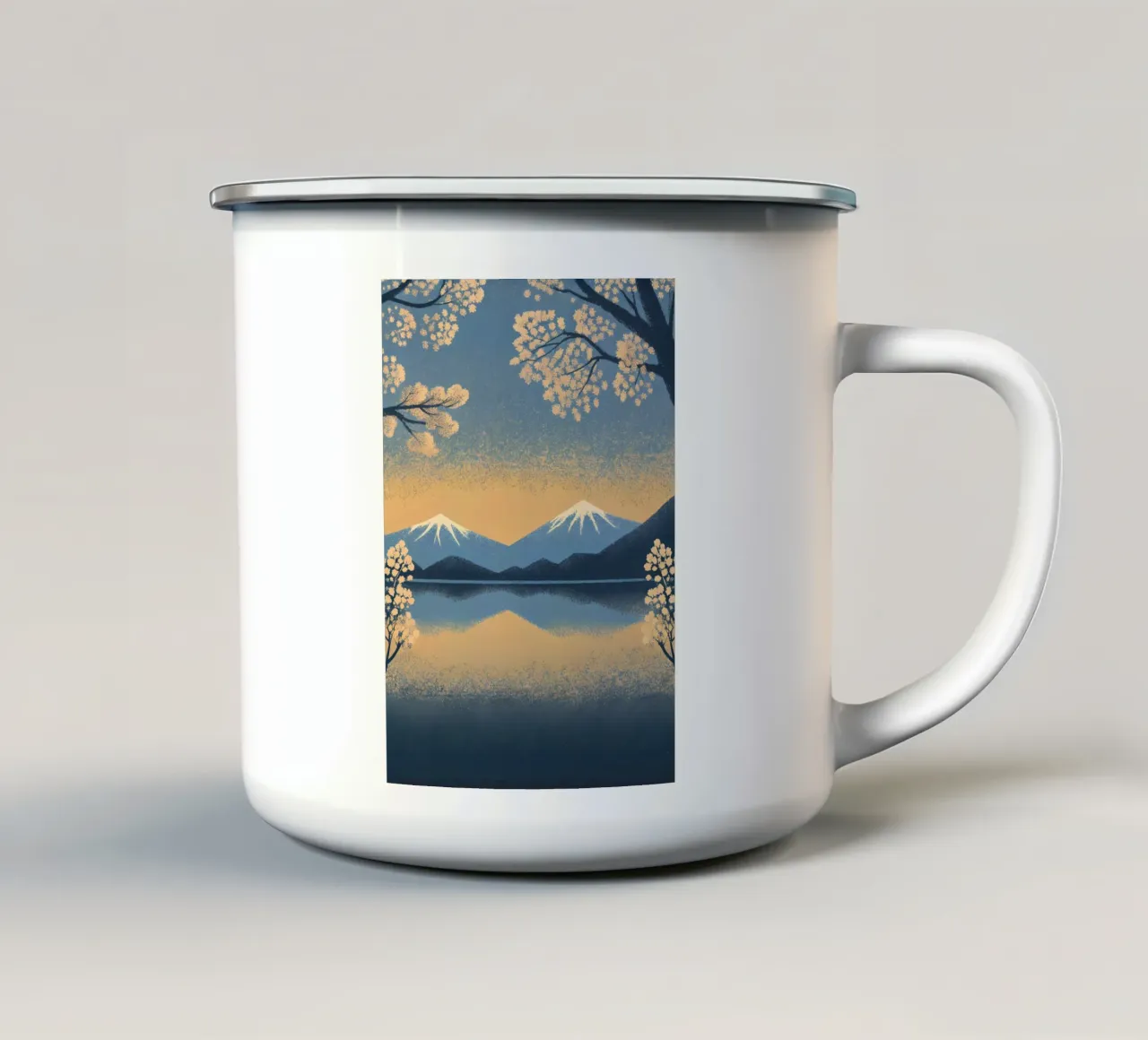 Serenità Fuji e Sakura tazza in smalto da Artistic-shop