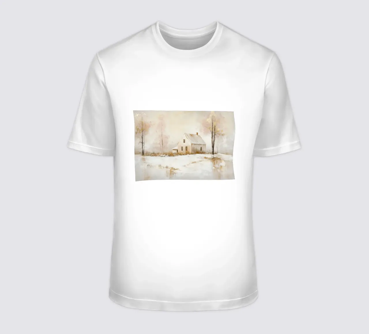 Paesaggio invernale tranquillo con casa t-shirt da Melloi Art Print