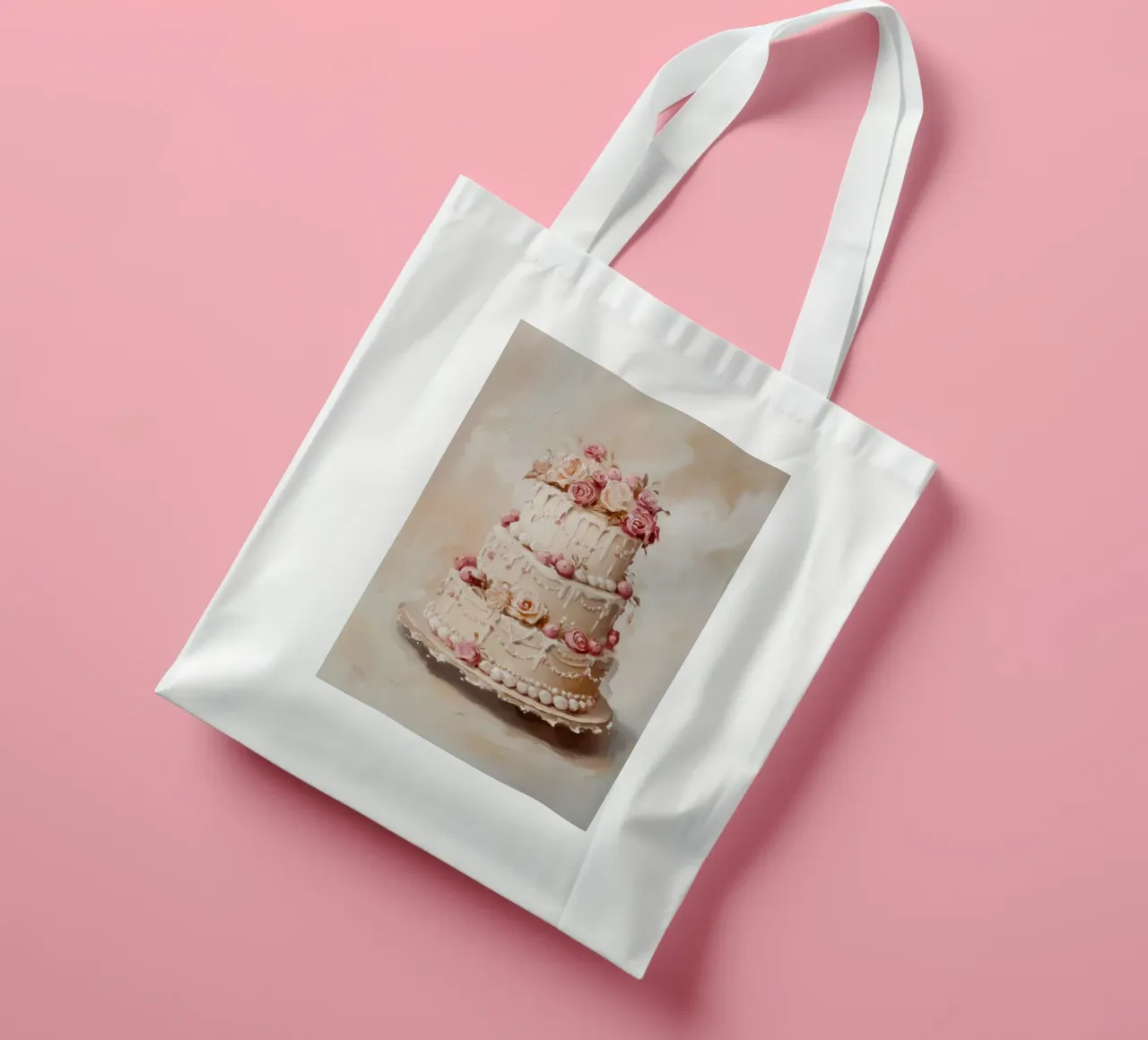 Cake with Pink and White Roses tote bag by Melloi Art Print