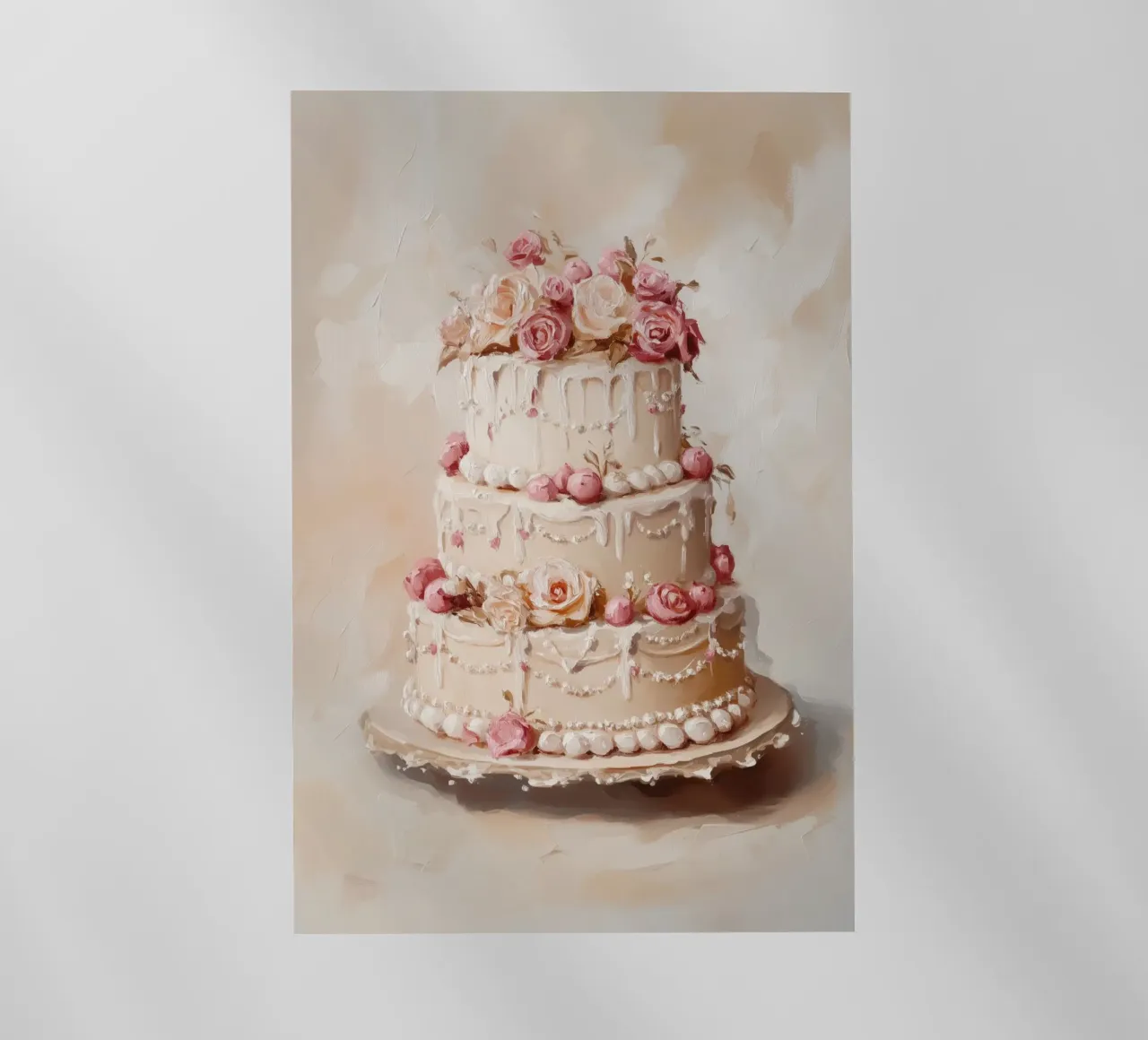 Torta con rose bianche e rosa pellicola backlit da Melloi Art Print
