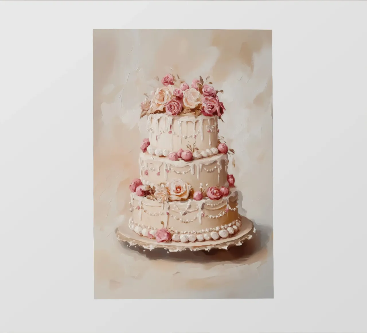 Torta con rose bianche e rosa telo in pvc da Melloi Art Print