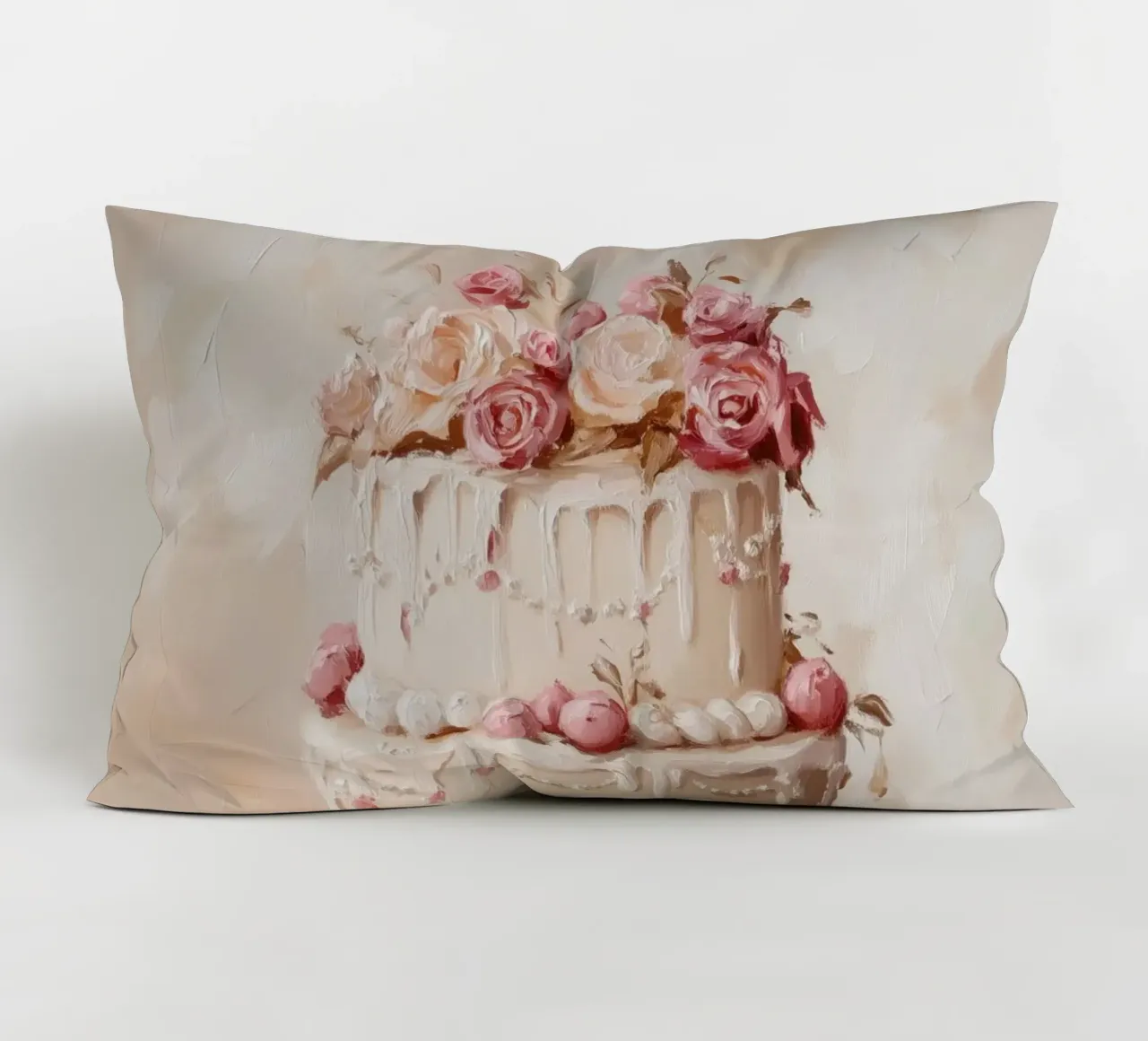 Torta con rose bianche e rosa cuscino da Melloi Art Print