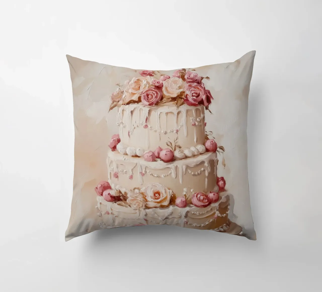 Torta con rose bianche e rosa cuscino da Melloi Art Print