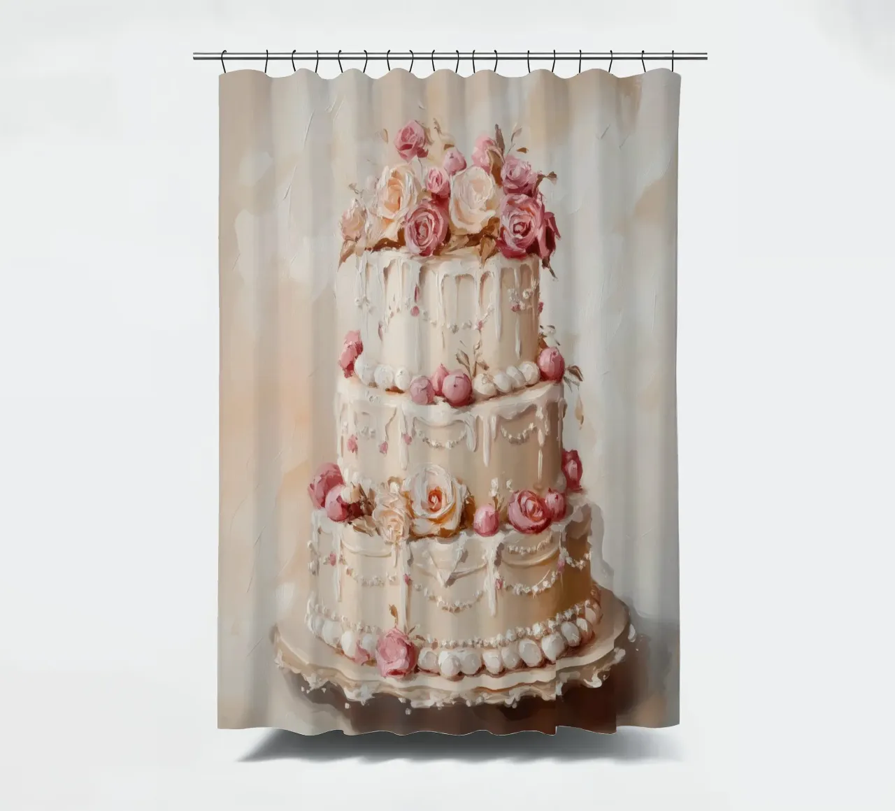 Torta con rose bianche e rosa tenda da doccia da Melloi Art Print