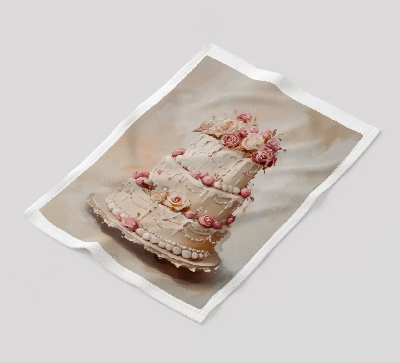 Torta con rose bianche e rosa coperta in pile da Melloi Art Print