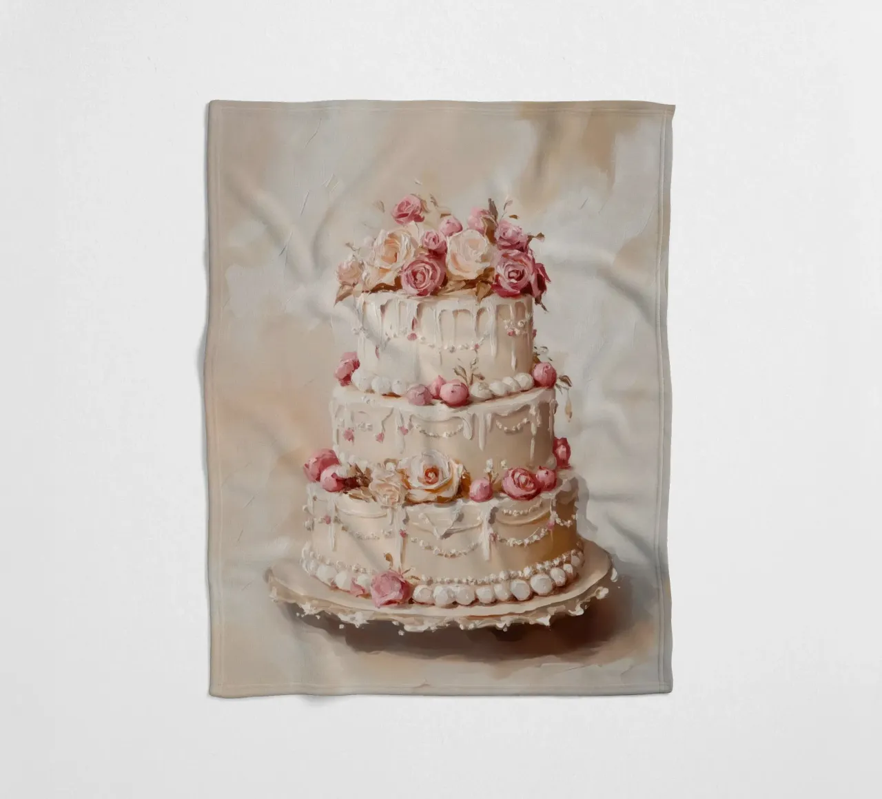 Torta con rose bianche e rosa coperta in pile da Melloi Art Print