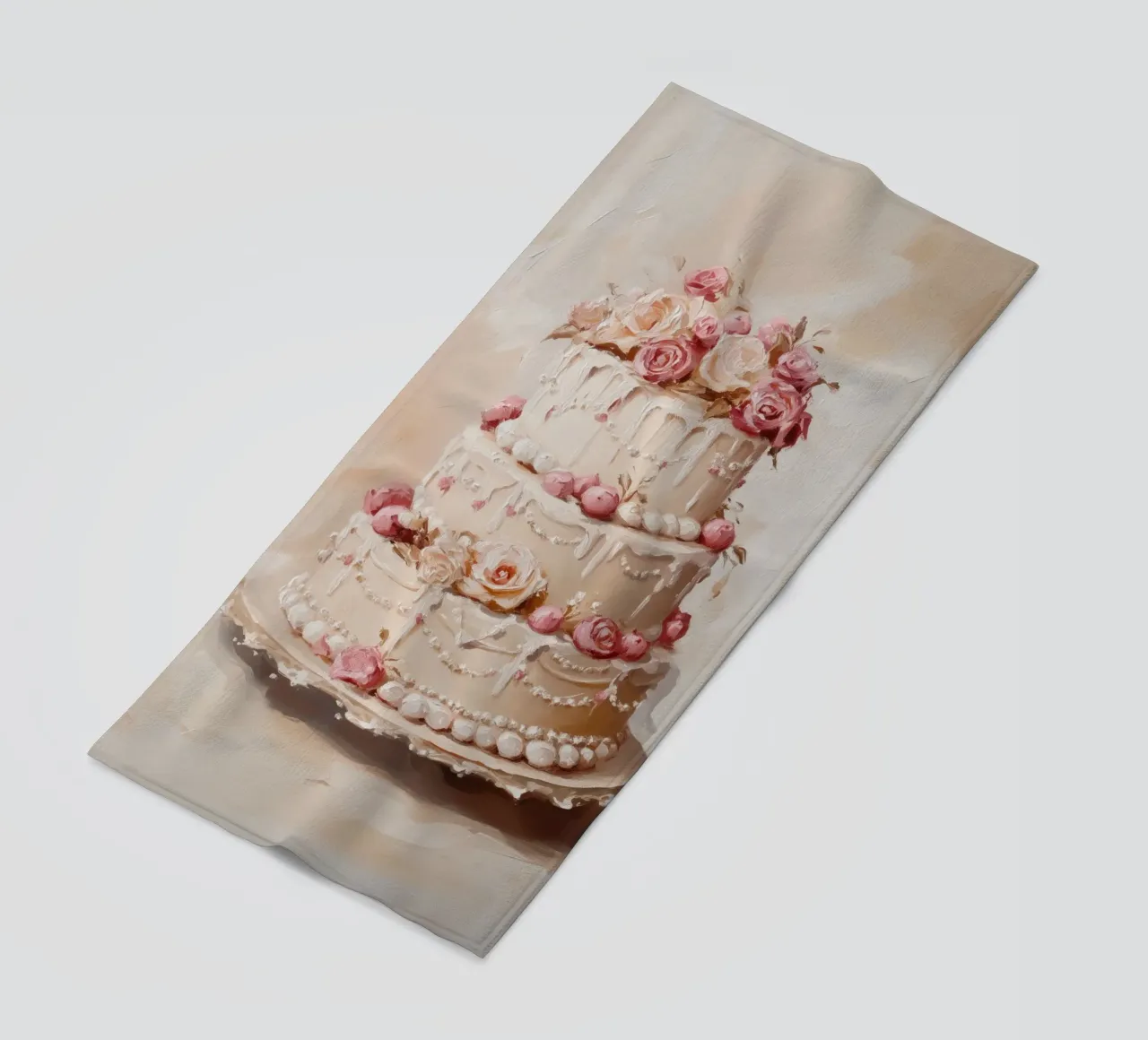 Torta con rose bianche e rosa telo mare da Melloi Art Print