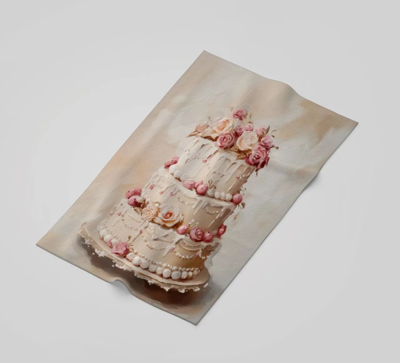 Torta con rose bianche e rosa telo mare da Melloi Art Print