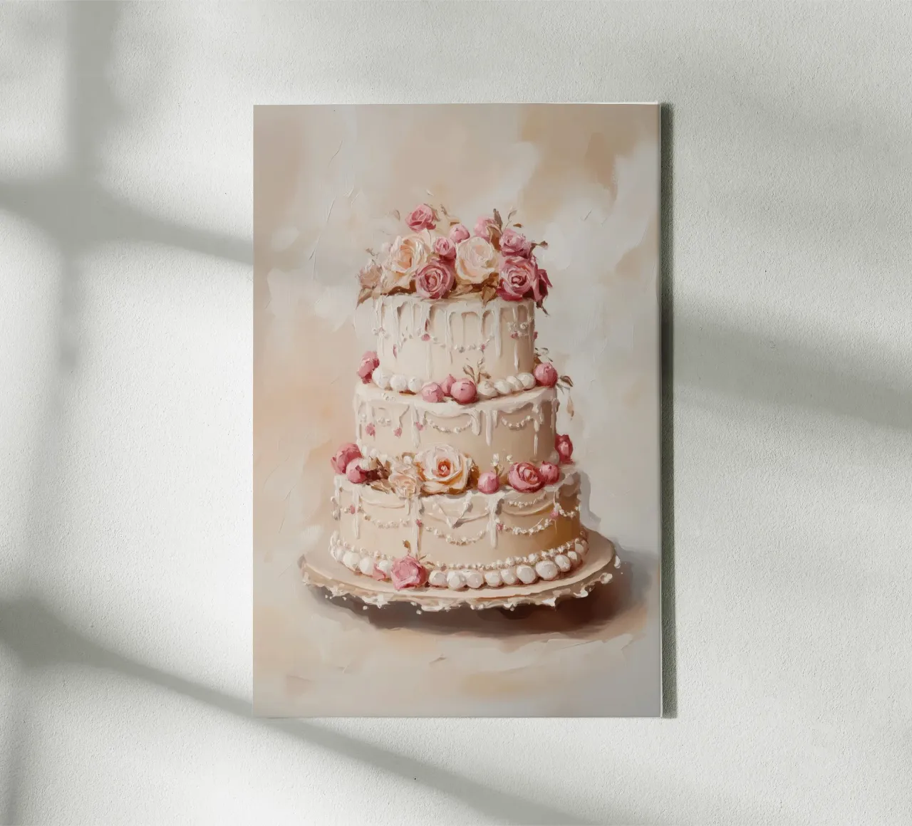 Torta con rose bianche e rosa tela con Cornice a cassetta da Melloi Art Print