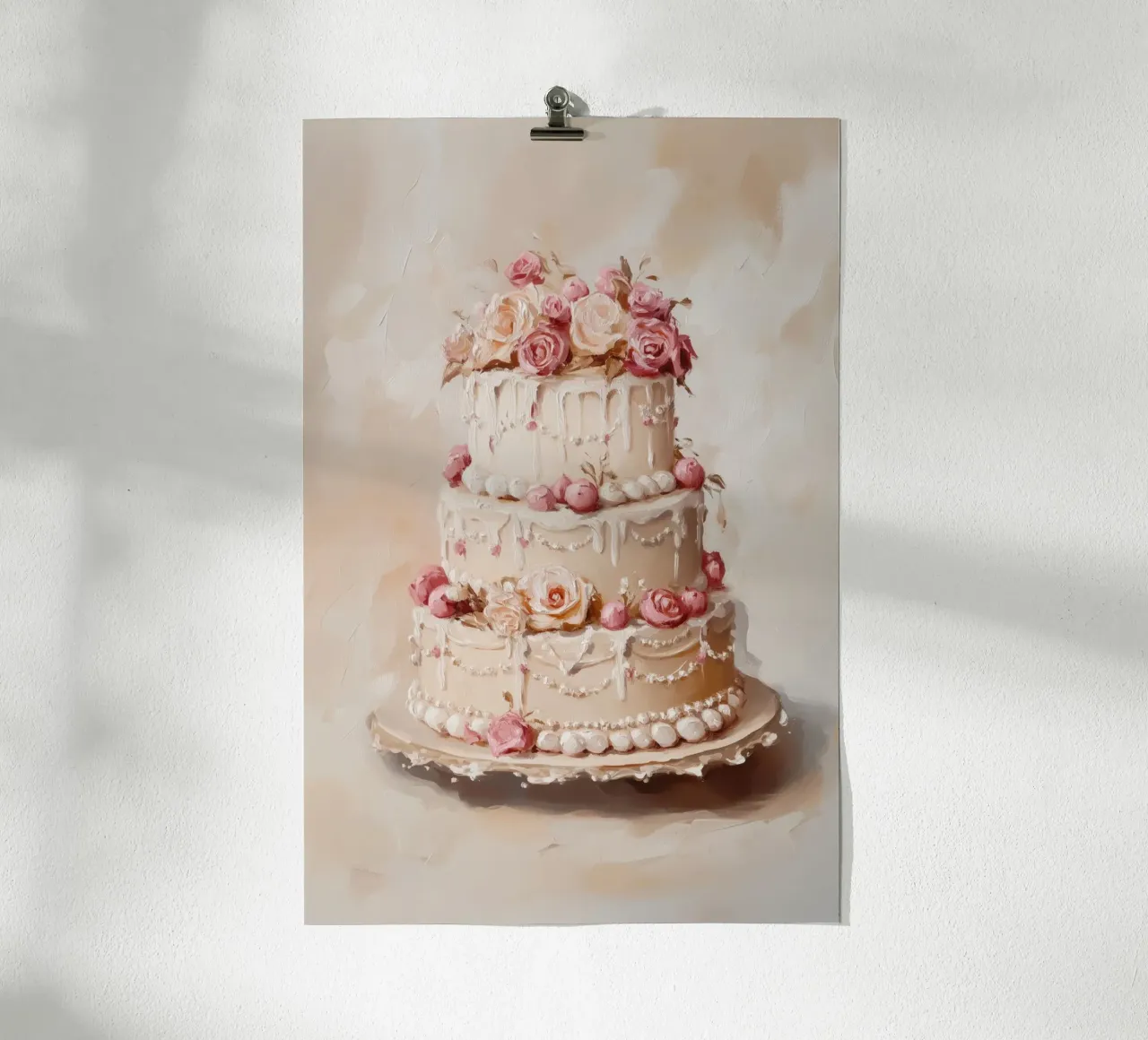 Torta con rose bianche e rosa carta hahnemühle da Melloi Art Print