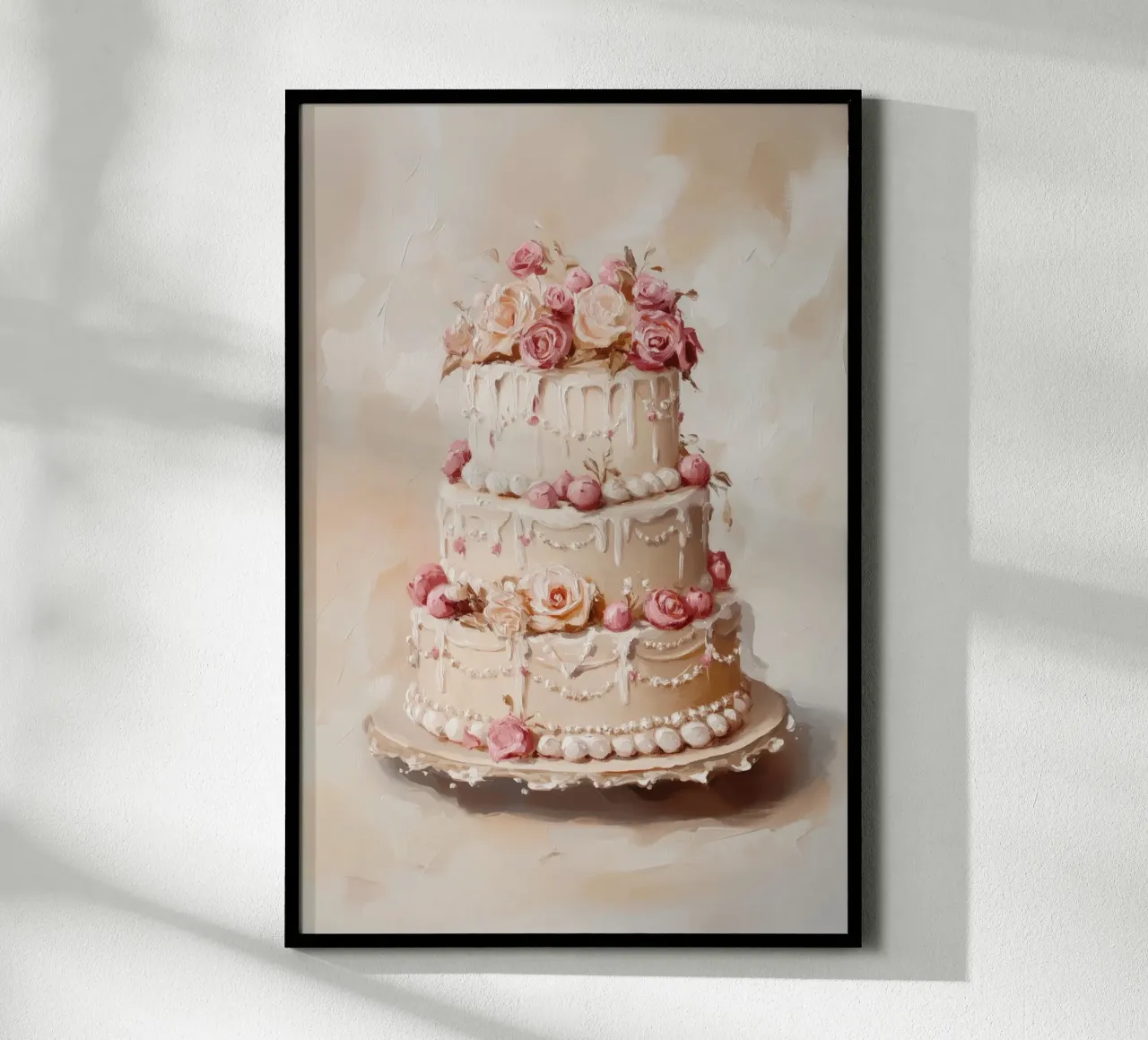Torta con rose bianche e rosa carta hahnemühle da Melloi Art Print