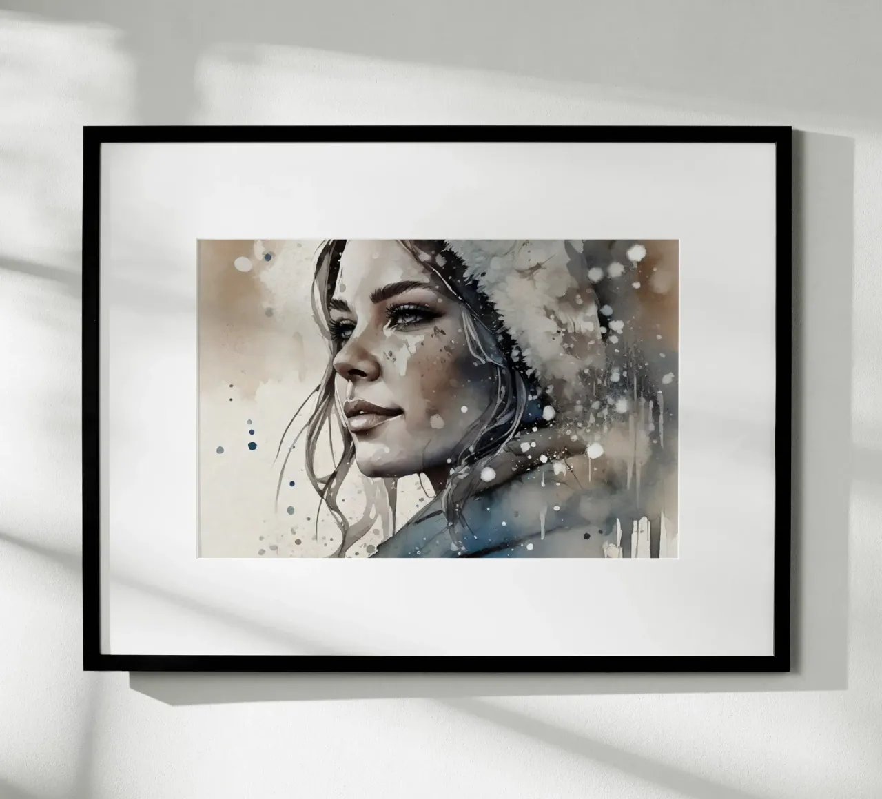 Una bella donna in un paese delle meraviglie invernale poster con telaio in legno da ArtDesign by KBK