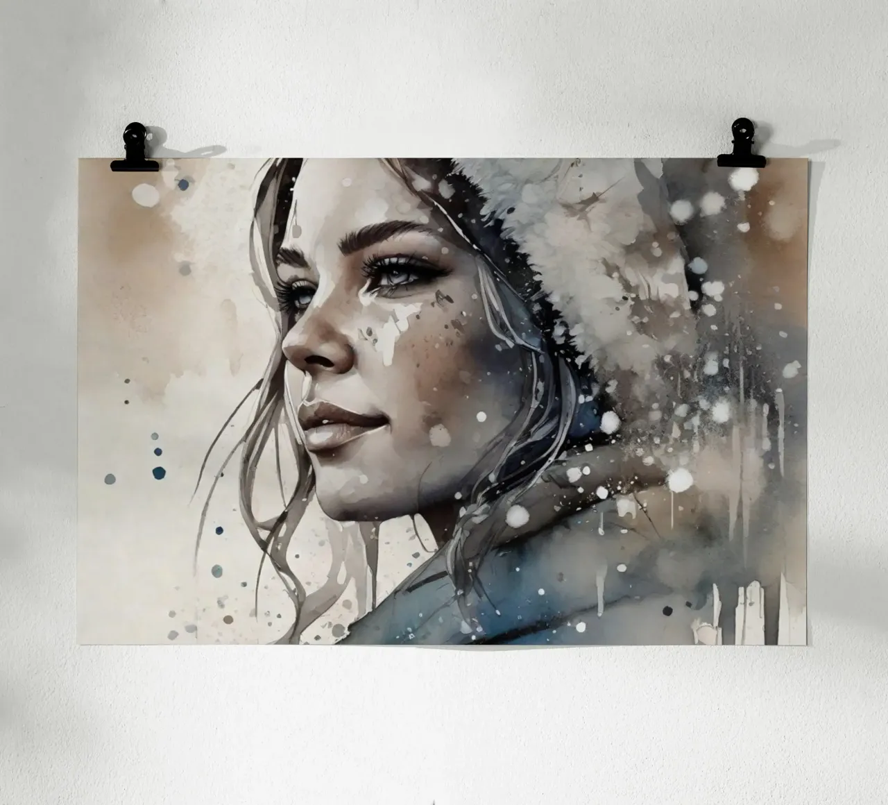 Una bella donna in un paese delle meraviglie invernale poster con telaio in legno da ArtDesign by KBK