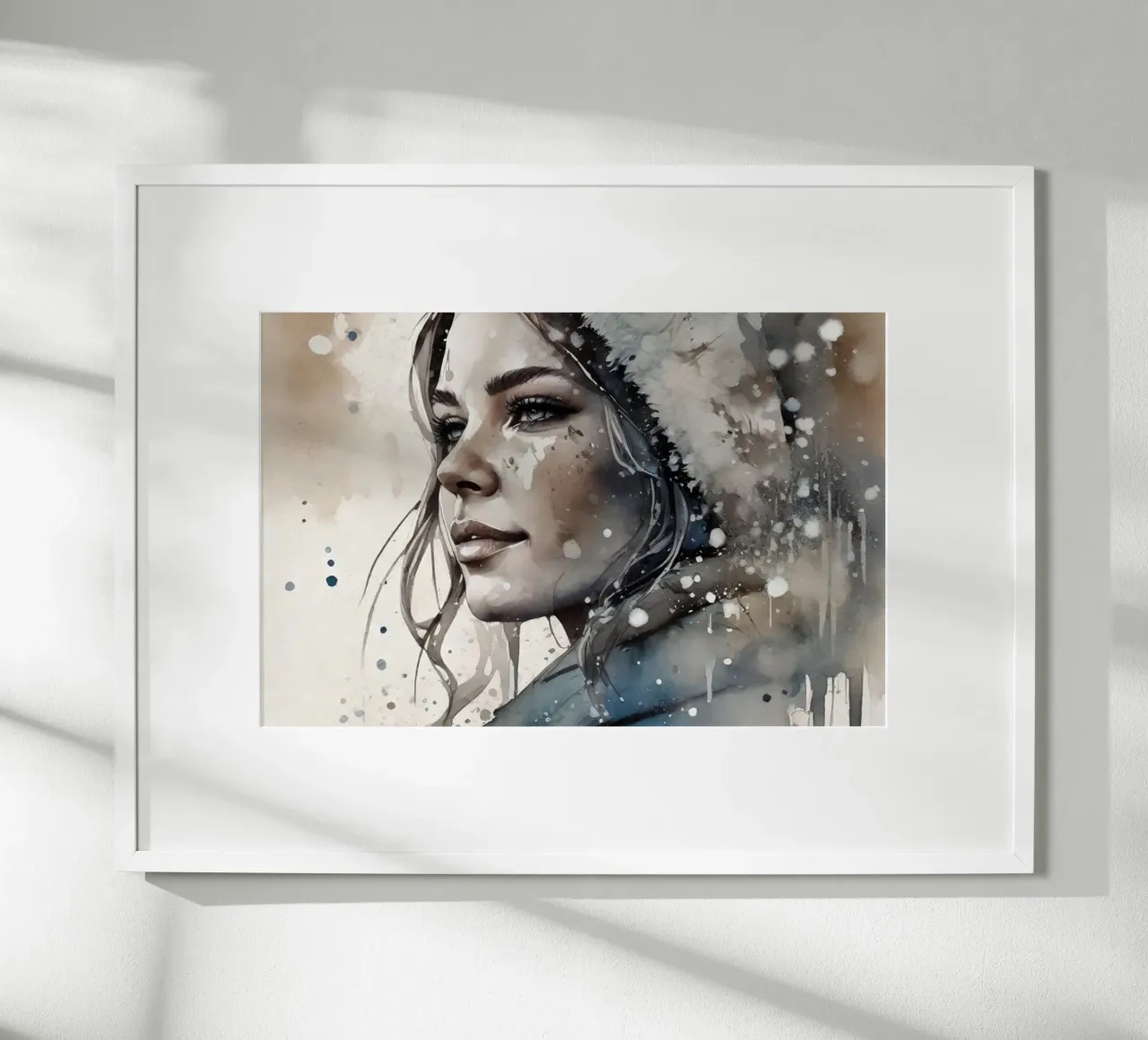 Una bella donna in un paese delle meraviglie invernale poster con telaio in legno da ArtDesign by KBK