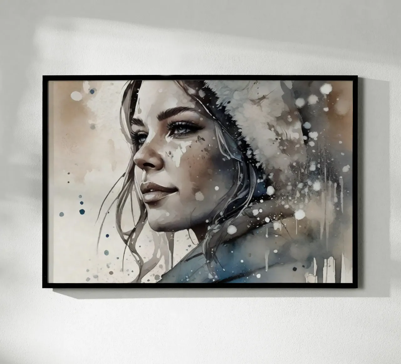 Una bella donna in un paese delle meraviglie invernale poster con telaio in legno da ArtDesign by KBK
