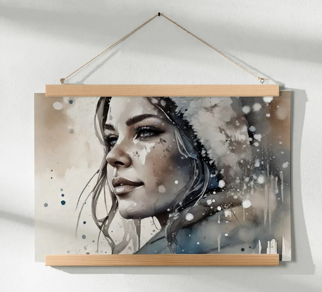 Una bella donna in un paese delle meraviglie invernale poster con telaio in legno da ArtDesign by KBK