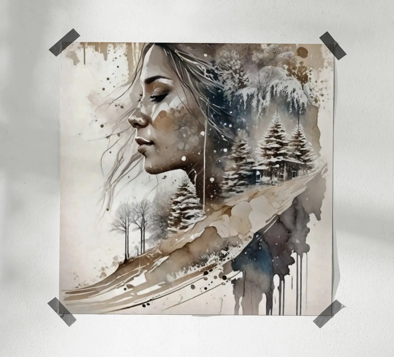Bella donna in un paese delle meraviglie invernale II poster con telaio in legno da ArtDesign by KBK