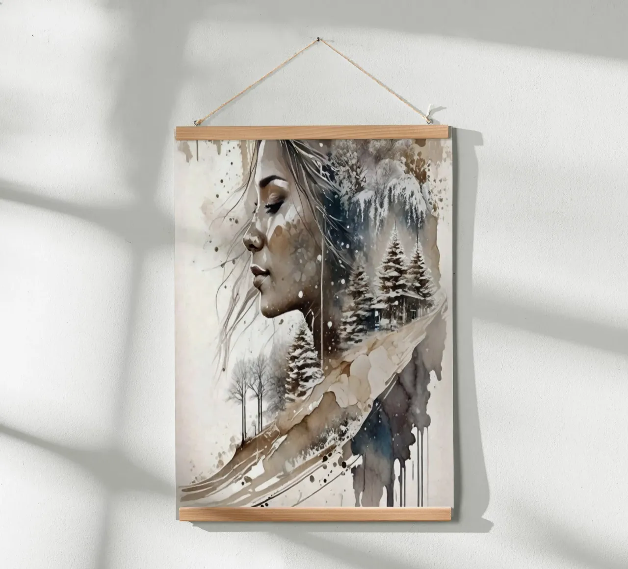 Bella donna in un paese delle meraviglie invernale II poster con telaio in legno da ArtDesign by KBK