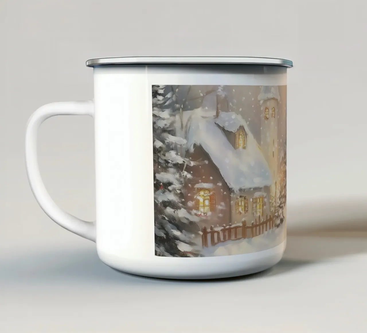 Accogliente villaggio invernale tazza in smalto da Melloi Art Print