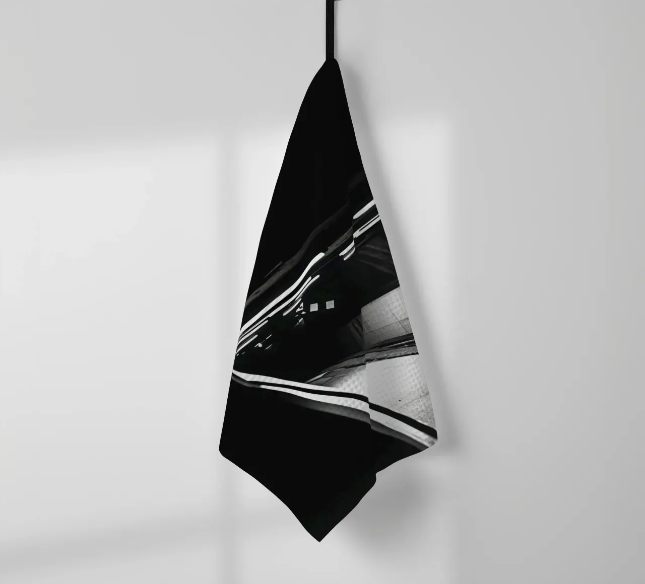 Dark and inaccessible metro platform tea towel by Black & White