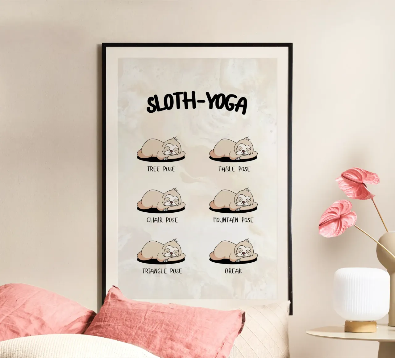 Yoga del bradipo poster con telaio in legno da ArtDesign by KBK