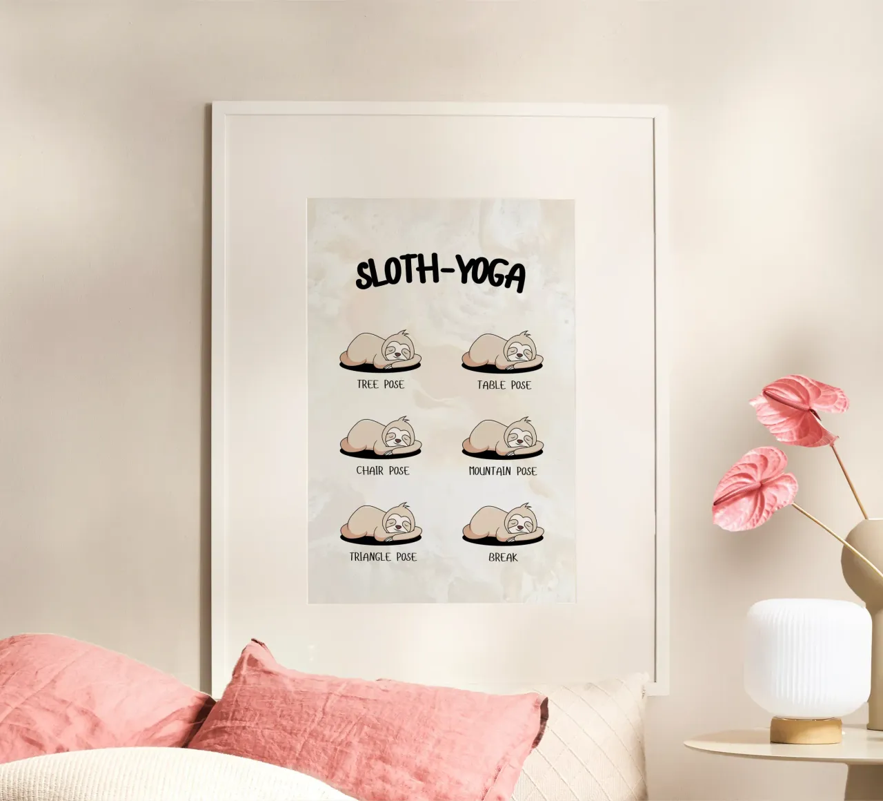 Yoga del bradipo poster con telaio in legno da ArtDesign by KBK