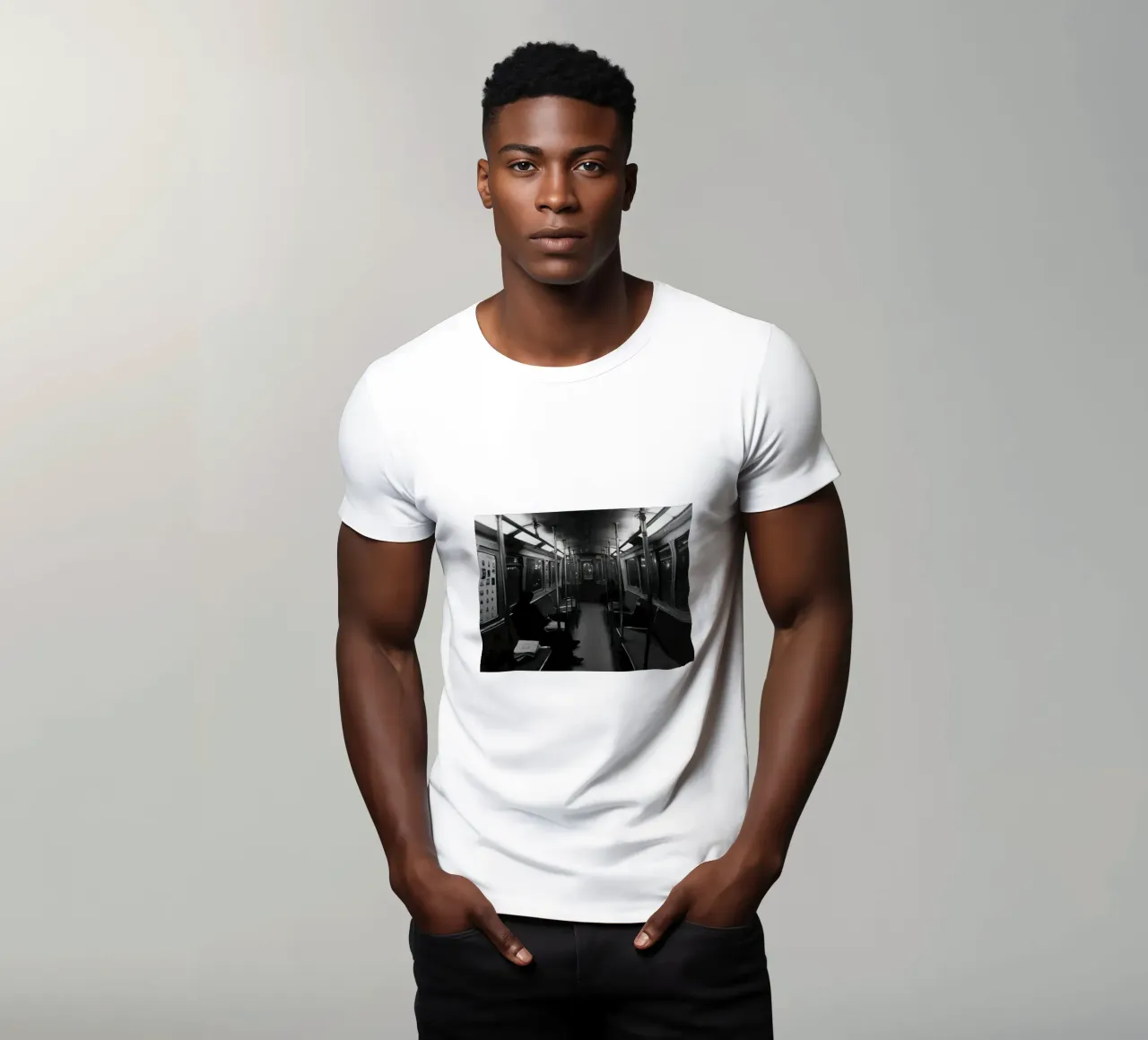 Einsamkeit in der U-Bahn T-Shirt von Black & White