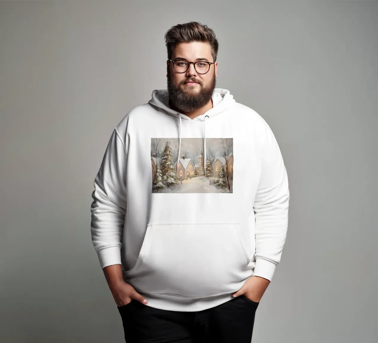 Villaggio d'inverno con luci festose felpa con cappuccio da Melloi Art Print