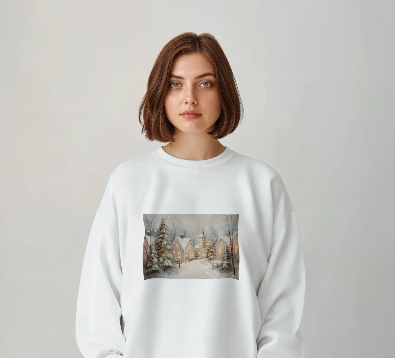 Villaggio d'inverno con luci festose felpa da Melloi Art Print