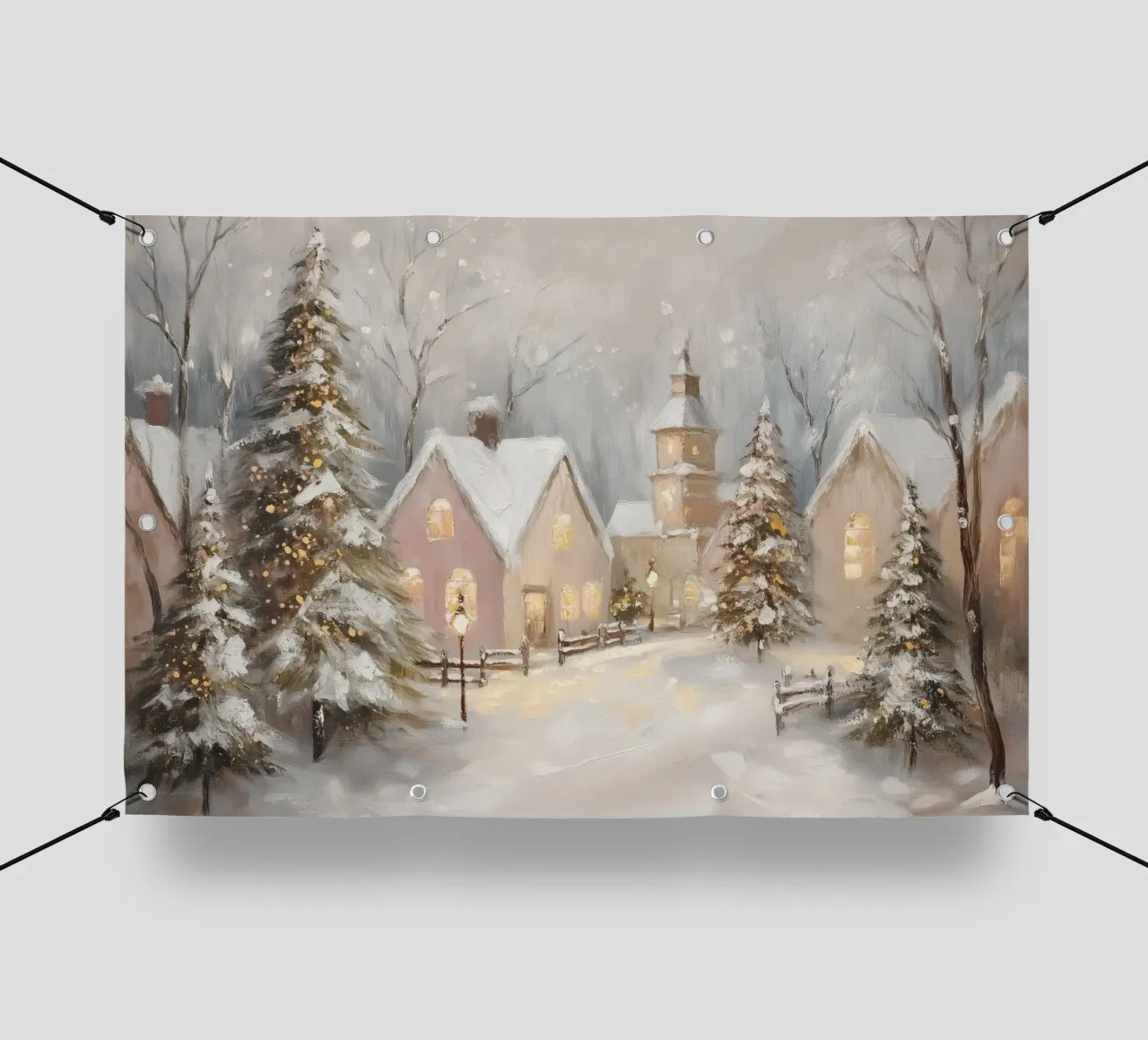 Villaggio d'inverno con luci festose telo in pvc da Melloi Art Print