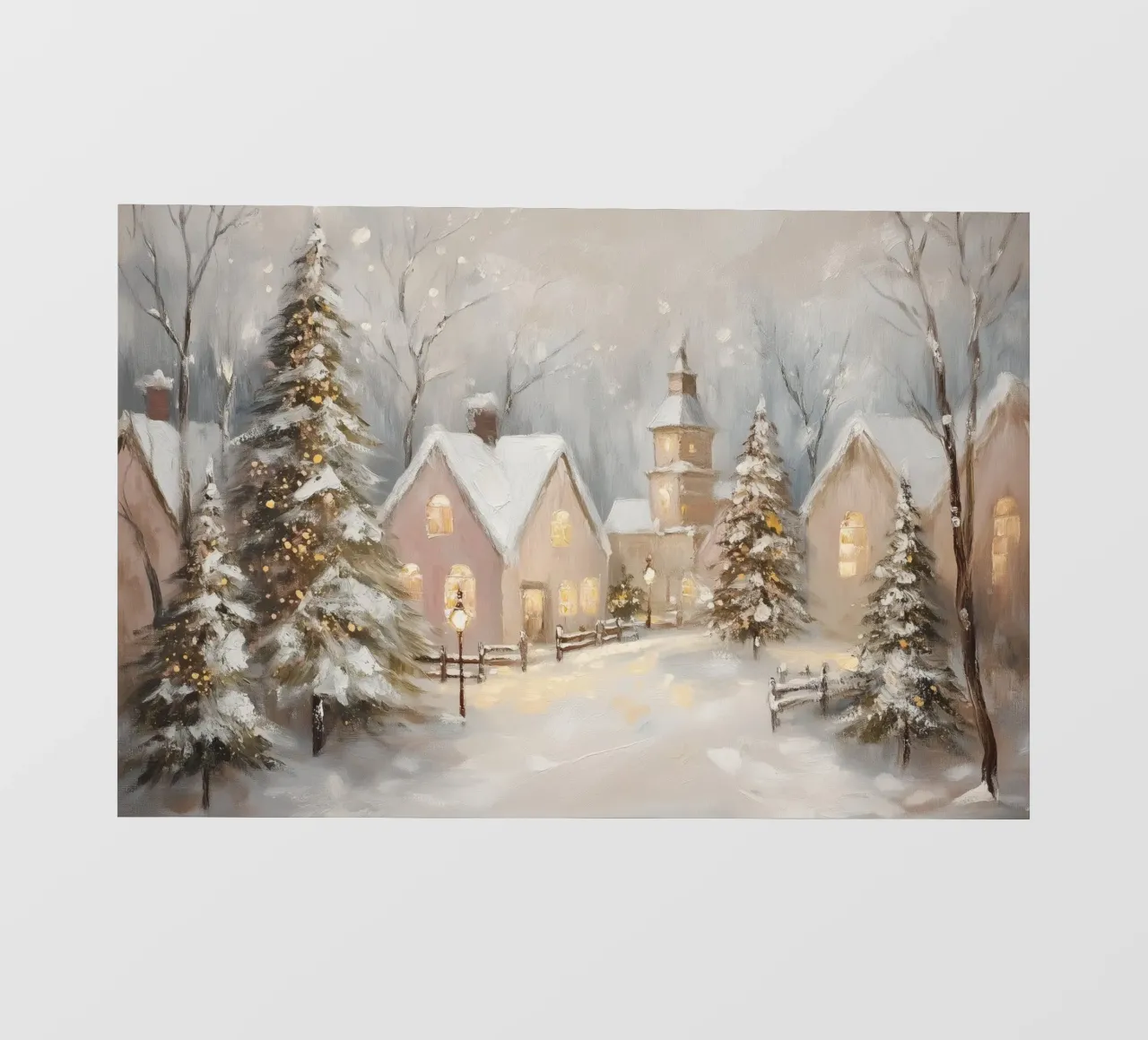 Villaggio d'inverno con luci festose telo in pvc da Melloi Art Print