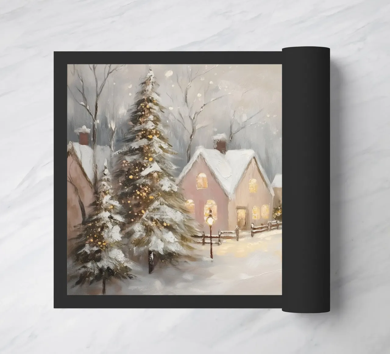 Villaggio d'inverno con luci festose zerbino da Melloi Art Print