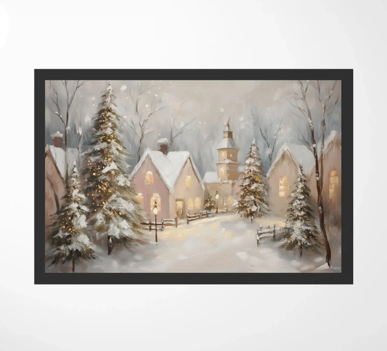 Villaggio d'inverno con luci festose zerbino da Melloi Art Print