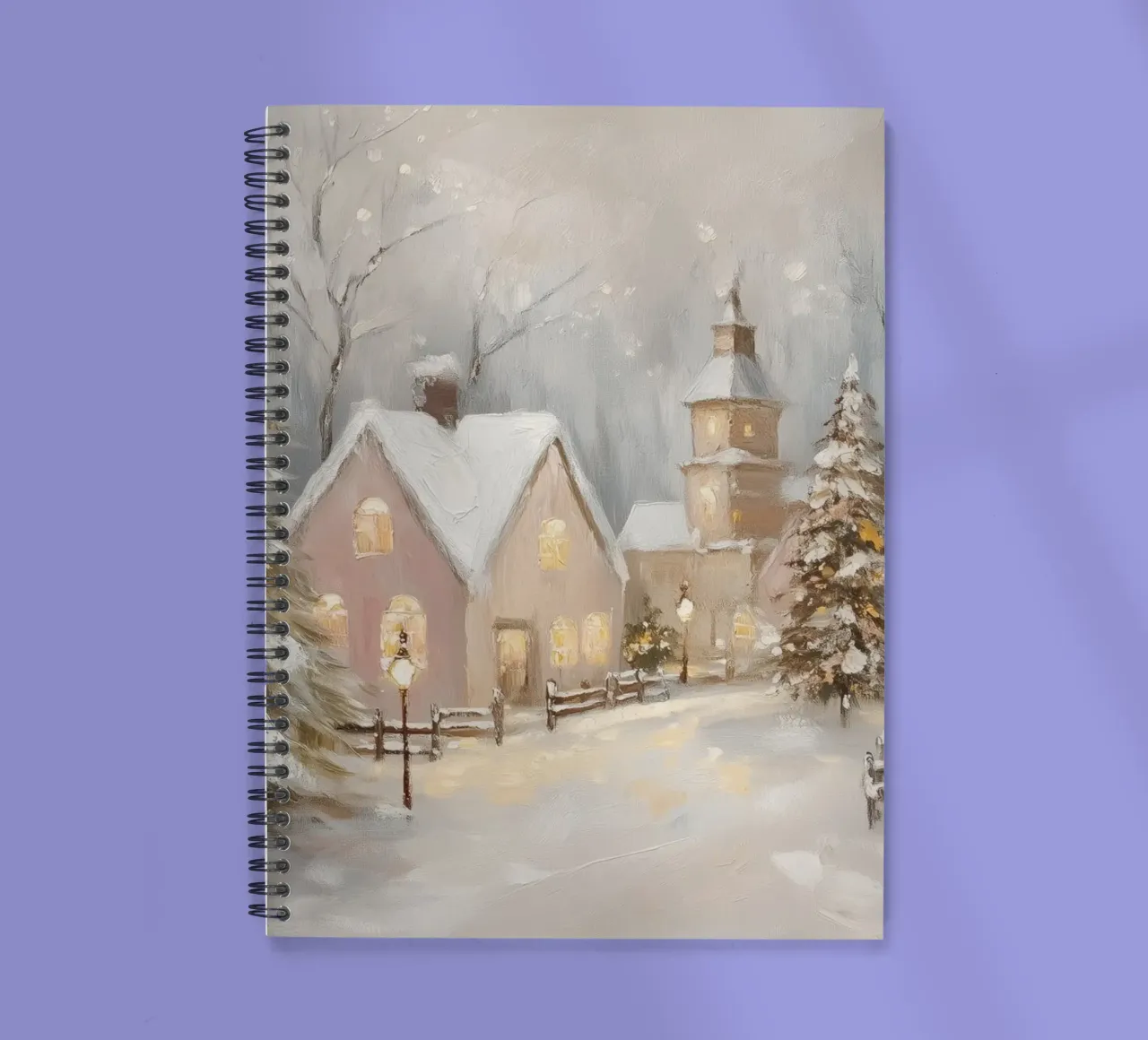 Winter Village with Festive Lights spiral notebook by Melloi Art Print