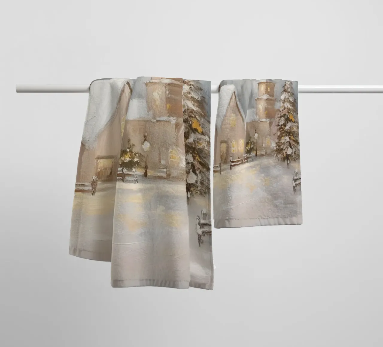 Villaggio d'inverno con luci festose asciugamano da bagno da Melloi Art Print