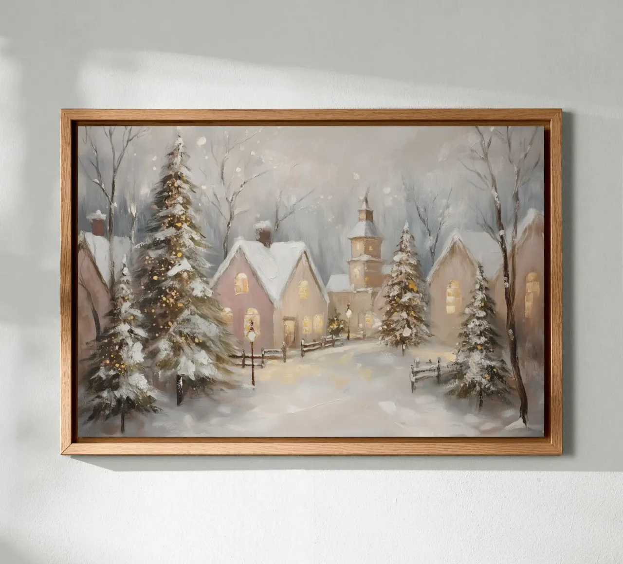 Villaggio d'inverno con luci festose alluminio dibond da Melloi Art Print