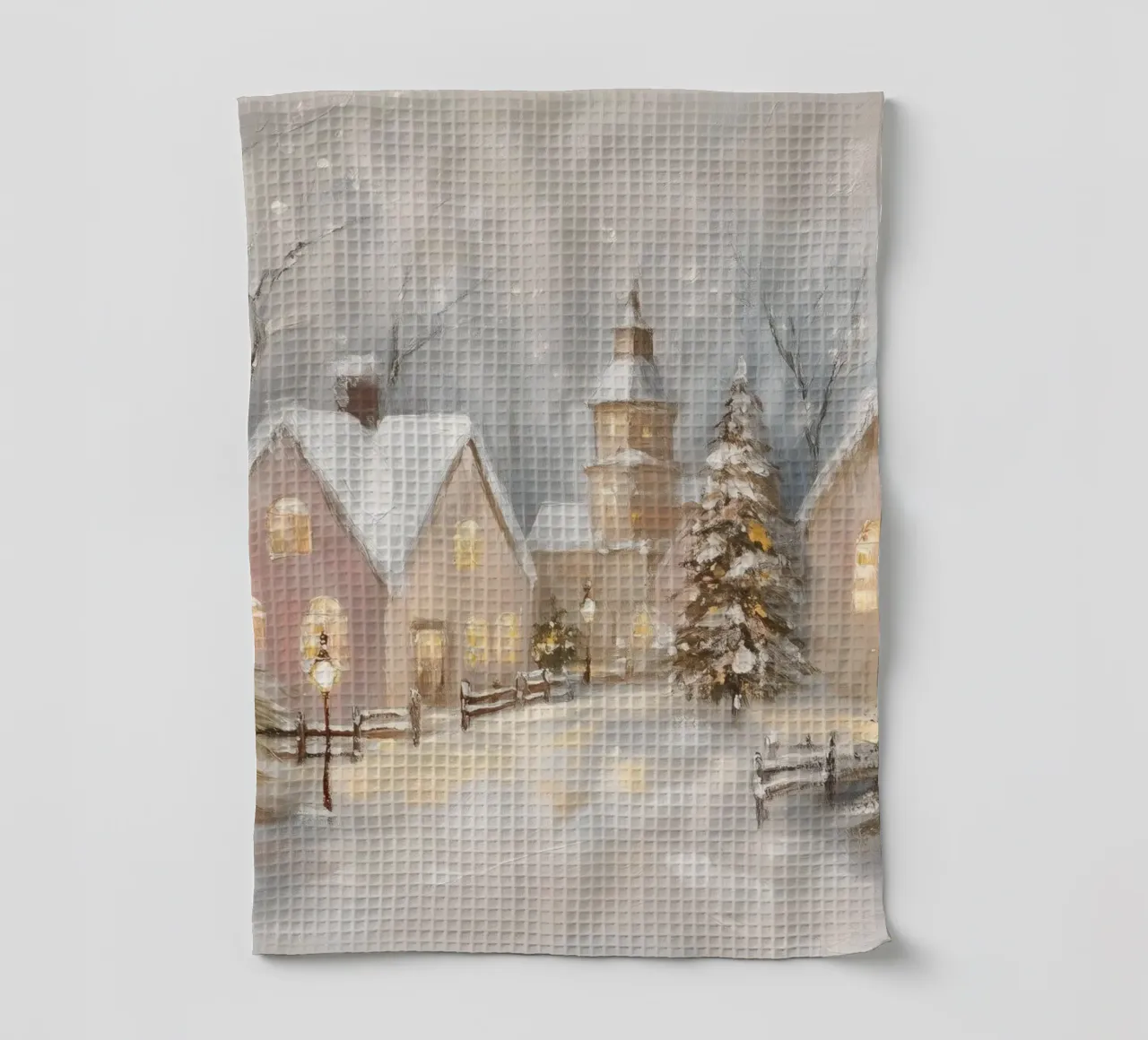 Villaggio d'inverno con luci festose canovaccio da cucina da Melloi Art Print