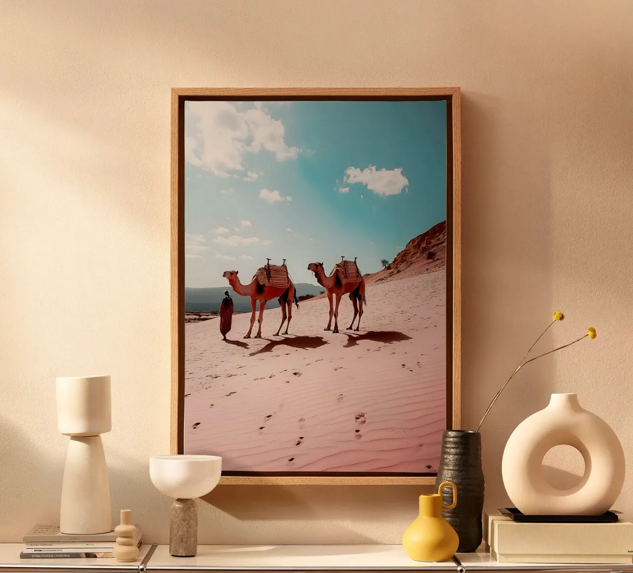 Camels in the desert - Marrakesh Collection canvas with Floater frame by Conde Arte