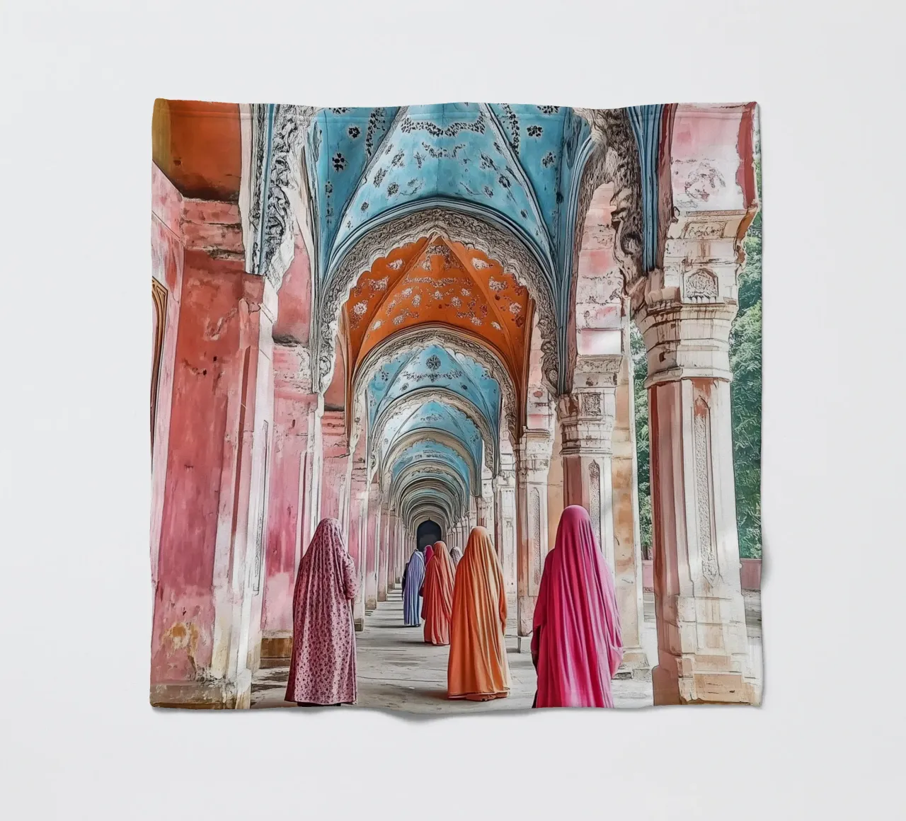 Donne che camminano tra gli archi - Collezione Marrakesh coperta in pile da Conde Arte