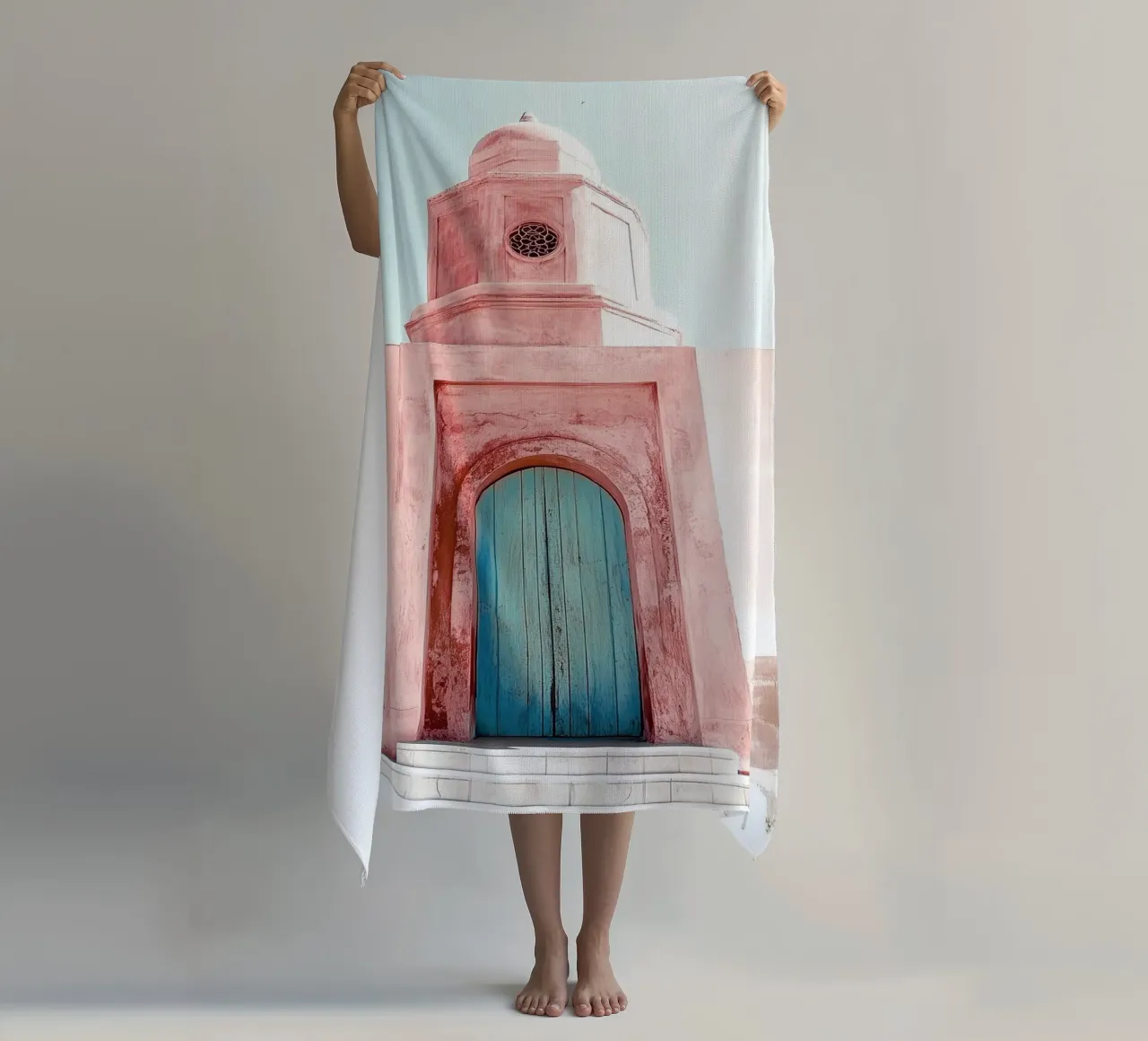 Small mosque in the desert - Marrakesh Collection beach towel by Conde Arte