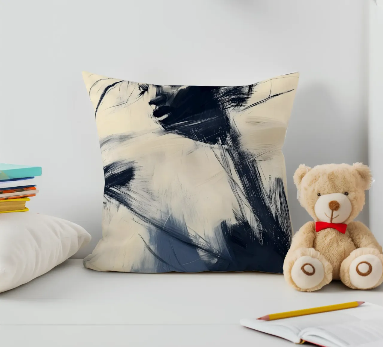 Espressione femminile - Collezione astratta blu e beige cuscino da Conde Arte