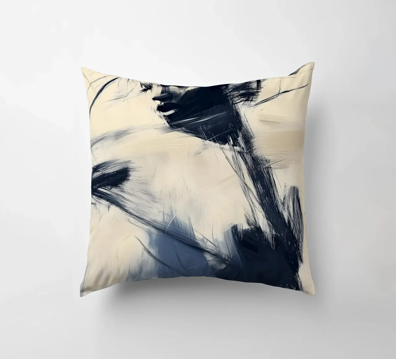 Espressione femminile - Collezione astratta blu e beige cuscino da Conde Arte