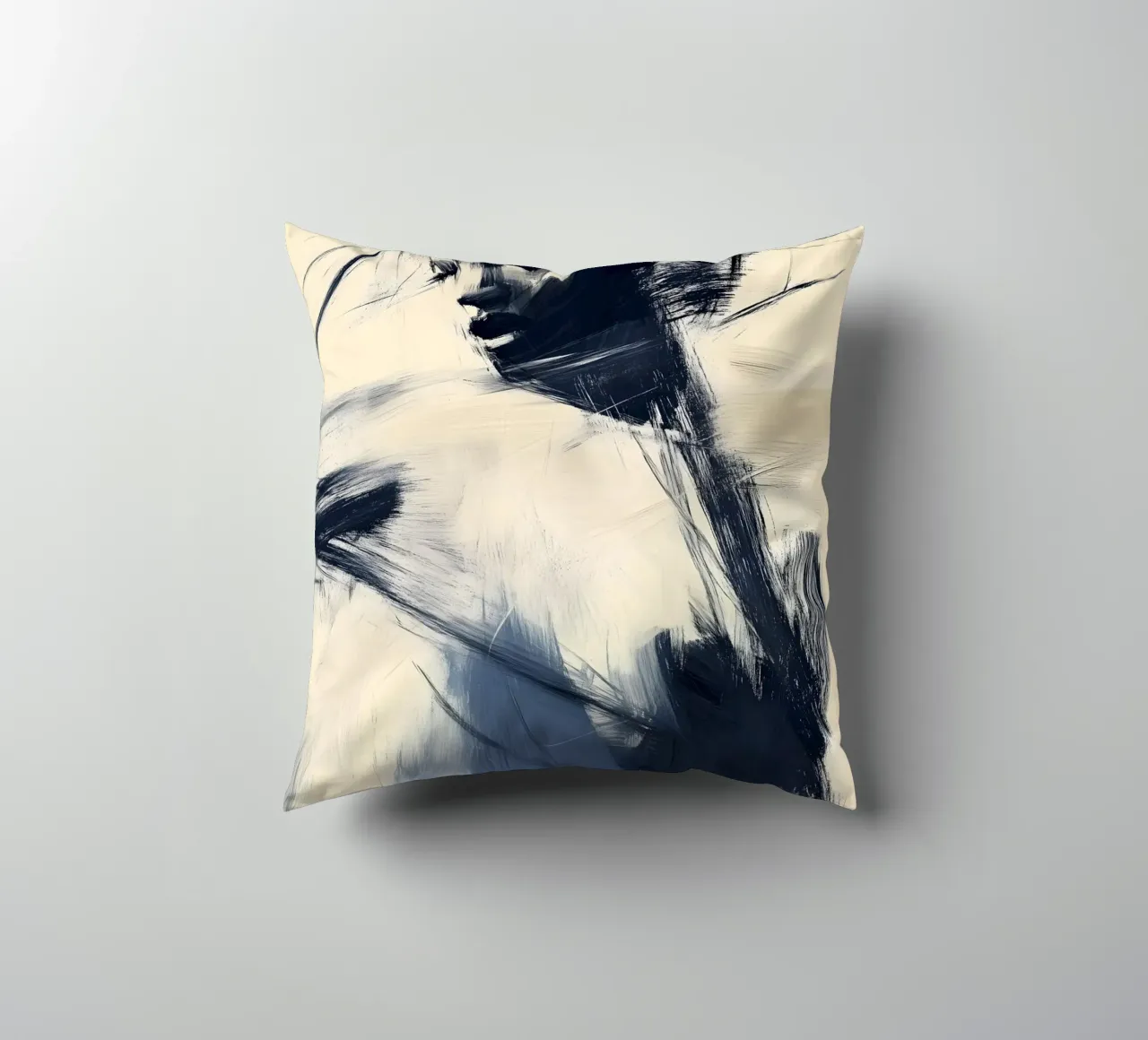 Espressione femminile - Collezione astratta blu e beige cuscino da Conde Arte