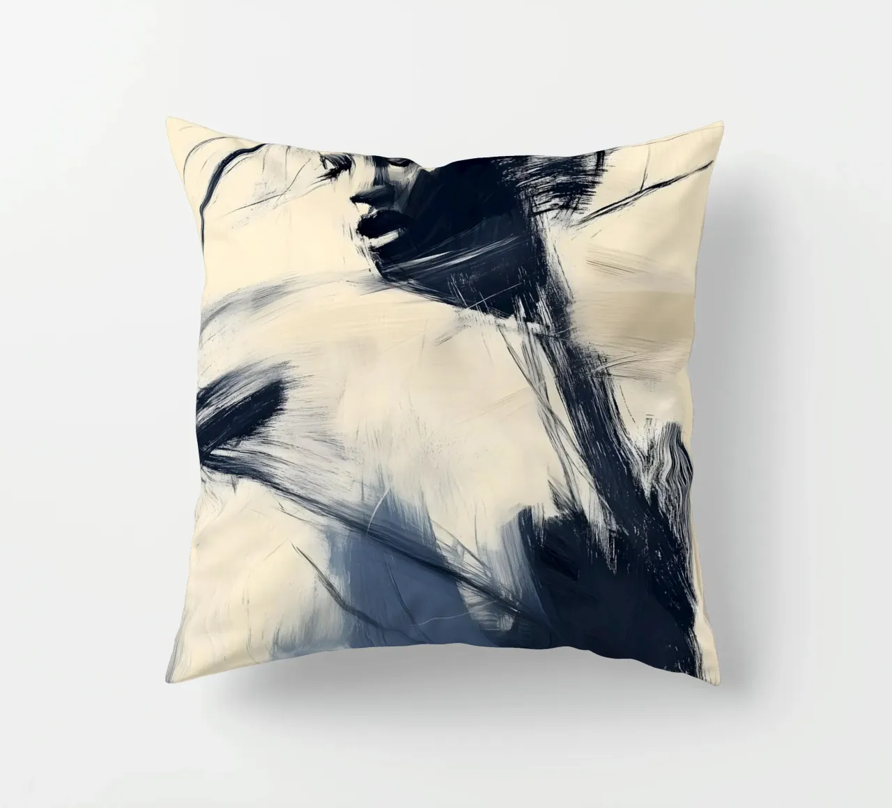 Espressione femminile - Collezione astratta blu e beige cuscino da Conde Arte